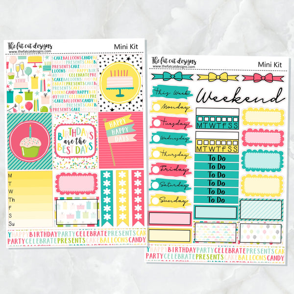 Birthday Celebration Mini Planner Sticker Kit for the Printpression B6 Erin Condren Travelers Notebooks