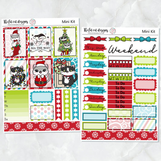 Christmas Cats Lily and Bud Mini Planner Sticker Kit for the Printpression B6 Travelers Notebooks