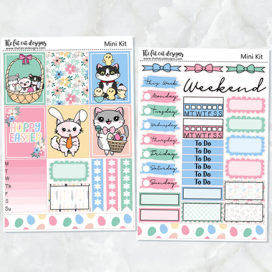 Easter Fun with Flora Lily and Bud Cats Mini Planner Sticker Kit for the Printpression B6 Erin Condren Travelers Notebooks