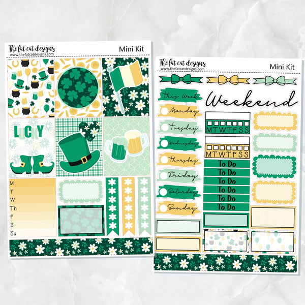 Feeling Lucky St Patrick's Day Mini Planner Sticker Kit for the Printpression B6 Erin Condren Travelers Notebooks