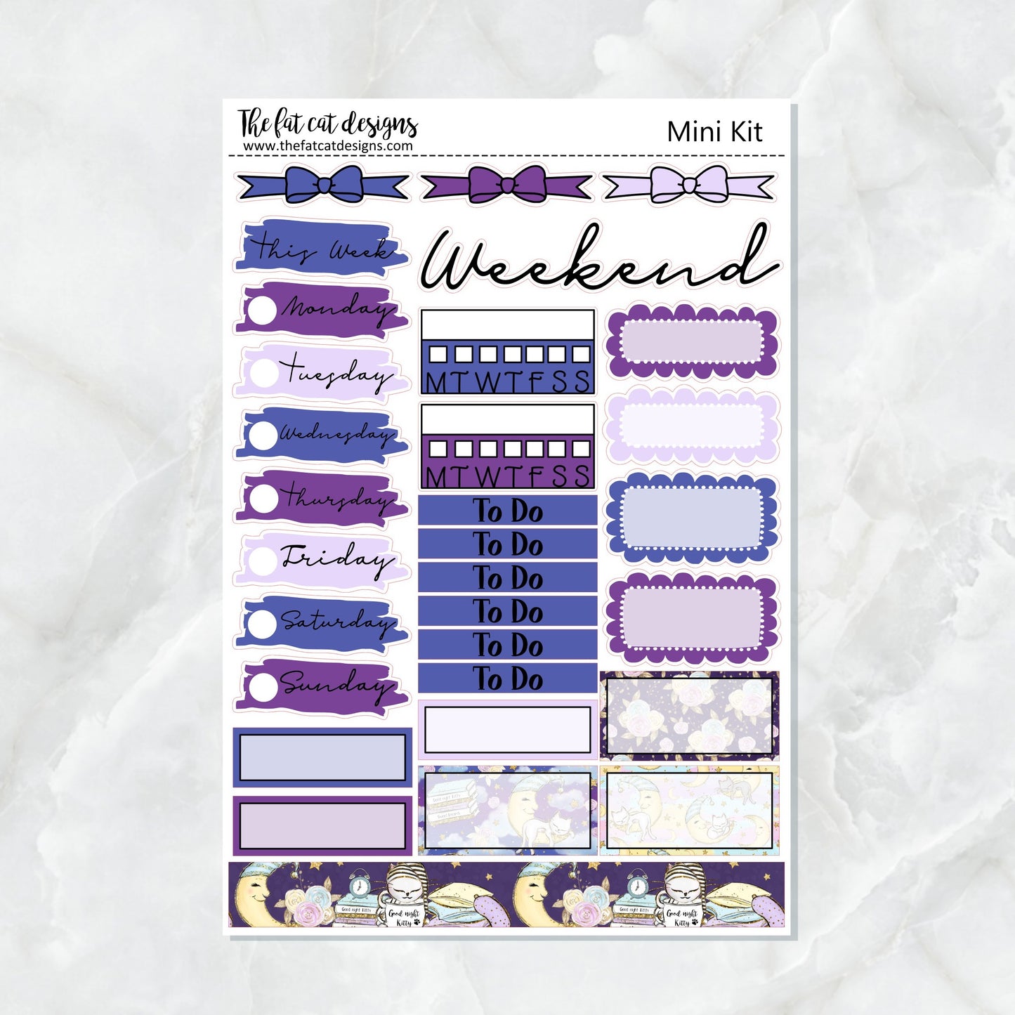 Goodnight Kitty Cat Planner Sticker Mini Kit for the Printpression B6