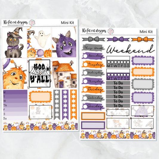 Cute Halloween Monsters Mini Planner Sticker Kit for the Printpression B6 Travelers Notebooks