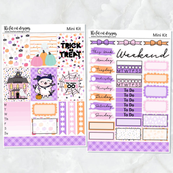 Halloween Flora Trick or Treat Cat Mini Planner Sticker Kit for the Printpression B6 Erin Condren Travelers Notebooks