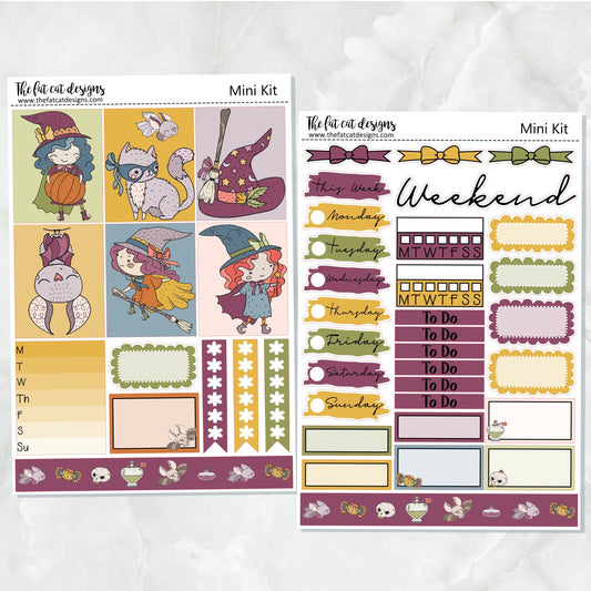 Cute Halloween Witches Planner Stickers Mini Kit Printpression B6