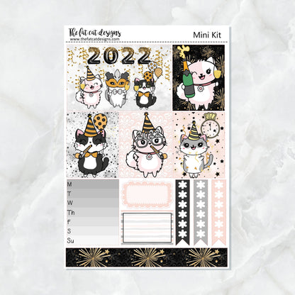 Happy New Year with Flora, Lily and Bud Mini Planner Sticker Kit for the Printpression B6 Erin Condren Travelers Notebooks