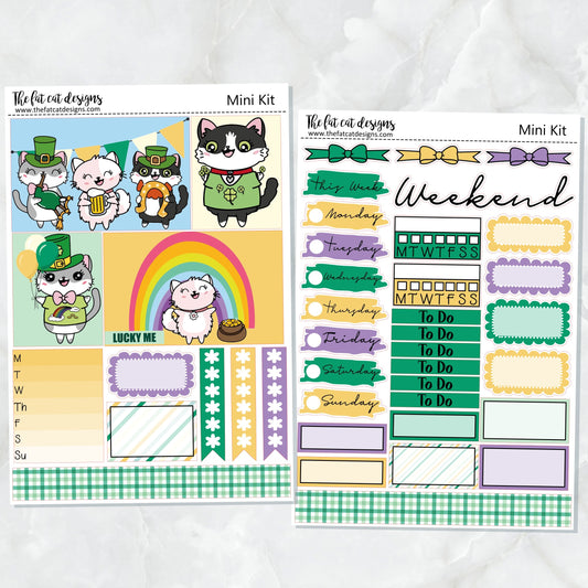 St. Patrick's Fun Cats Mini Planner Sticker Kit for the Printpression B6 Erin Condren Travelers Notebooks