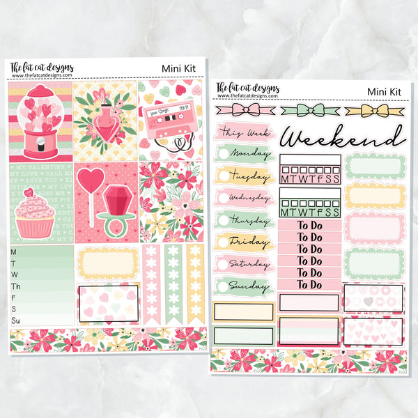 Sweet Valentines Mini Planner Sticker Kit for the Printpression B6 Erin Condren Travelers Notebooks