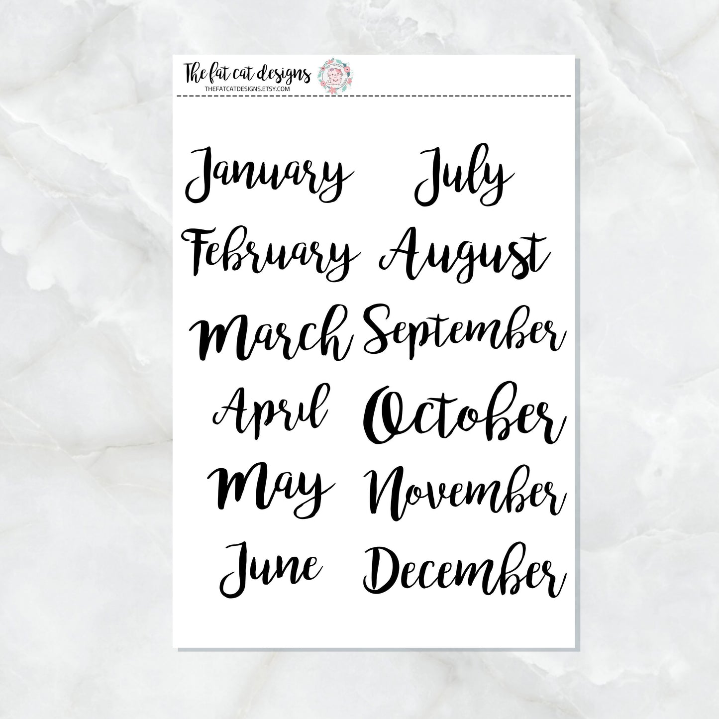 Month Monthly Script lettering Planner Stickers for Erin Condren Happy Planner Printpression Bullet Journals Travelers Notebooks