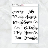 Month Monthly Script lettering Planner Stickers for Erin Condren Happy Planner Printpression Bullet Journals Travelers Notebooks