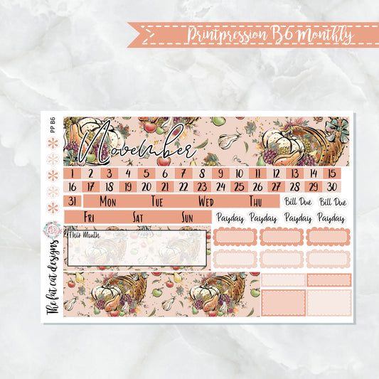 November Monthly Planner Sticker Kit for the Printpression B6 Planner