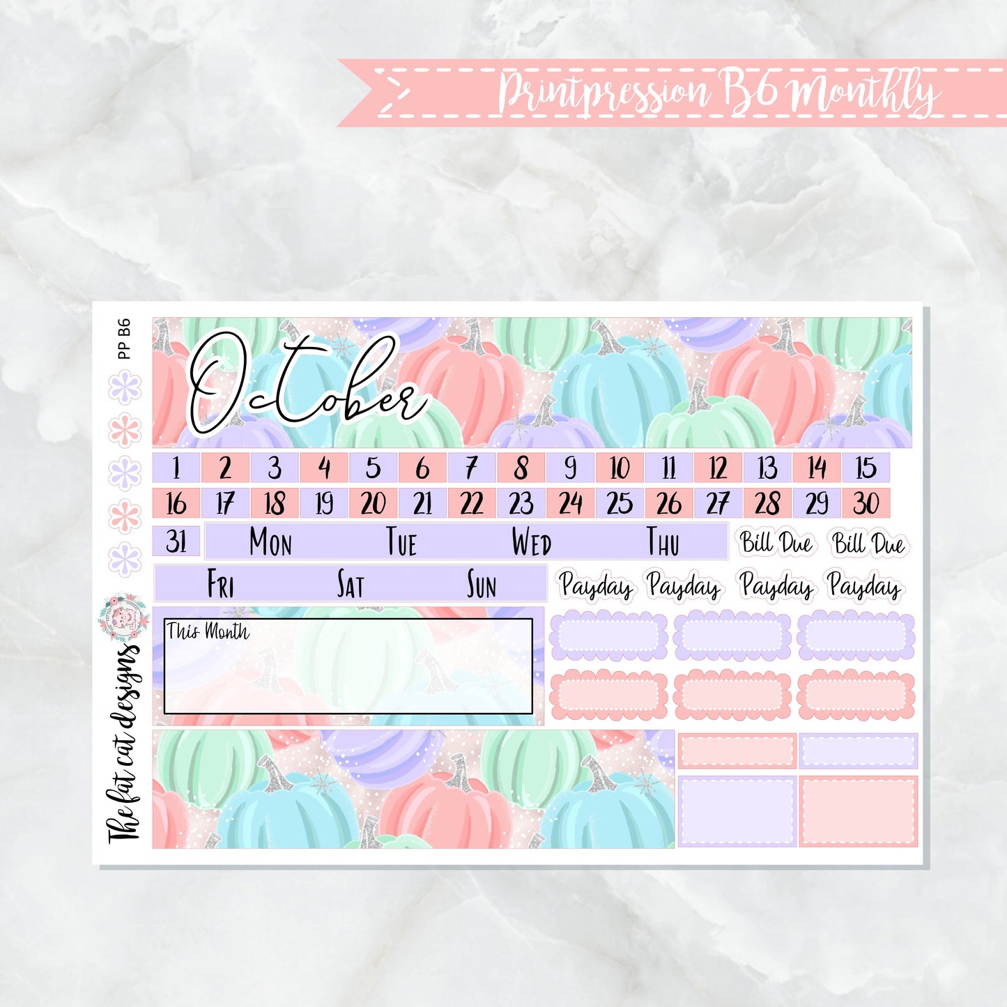 October Monthly Planner Sticker Kit for the Printpression B6 Planner