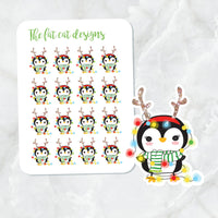 Christmas Lights Penguin Die Cut and Planner Stickers