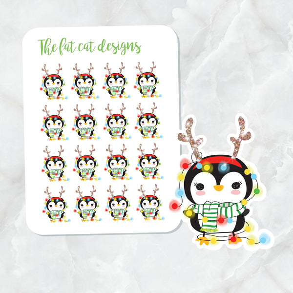 Christmas Lights Penguin Die Cut and Planner Stickers