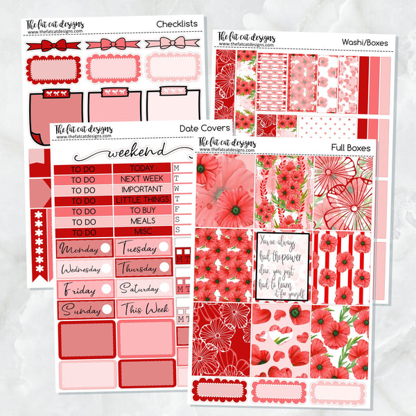 Red Poppies Planner Stickers Standard Weekly Kit