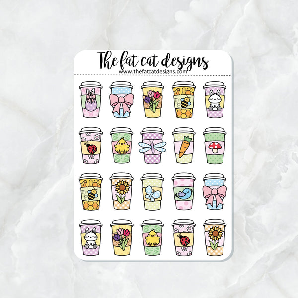Spring Coffee Cup Doodle Stickers