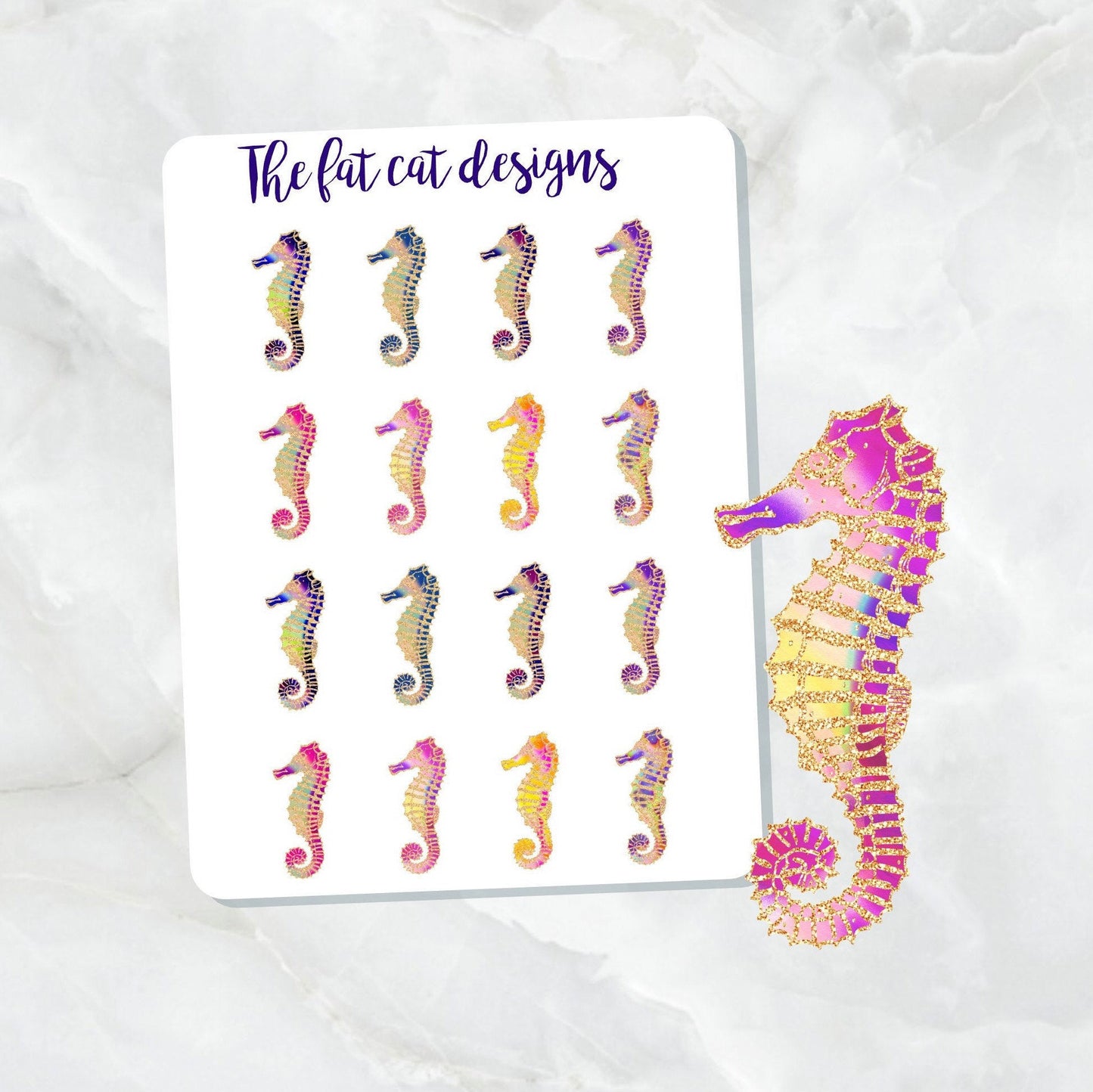 Glitter Seahorse Die Cut and Sticker Sheet Set for personal planners, notebooks, travelers notebook or Bullet Bujo Journal