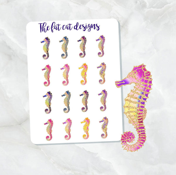 Glitter Seahorse Die Cut and Sticker Sheet Set for personal planners, notebooks, travelers notebook or Bullet Bujo Journal