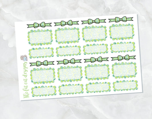 Green Swirl Bow Headers and Scalloped Box Stickers for  Happy Planner Travelers Notebooks Plum Paper