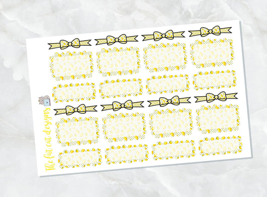 Lemon twist Bow Headers and Scalloped Box Stickers for  Happy Planner Travelers Notebooks Plum Paper