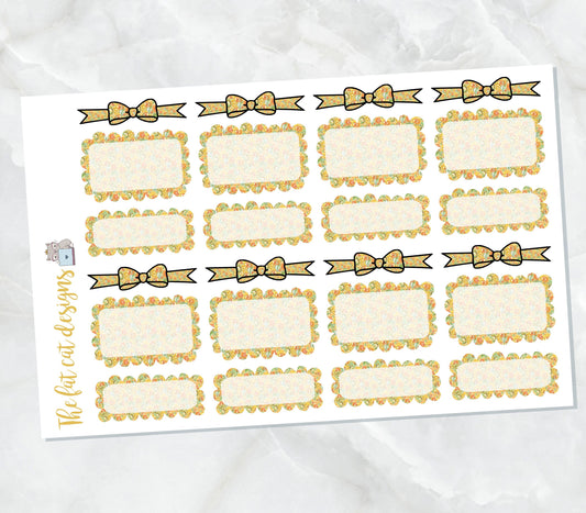 Sunflowers Bow Headers and Scalloped Box Stickers for  Happy Planner Travelers Notebooks Plum Paper