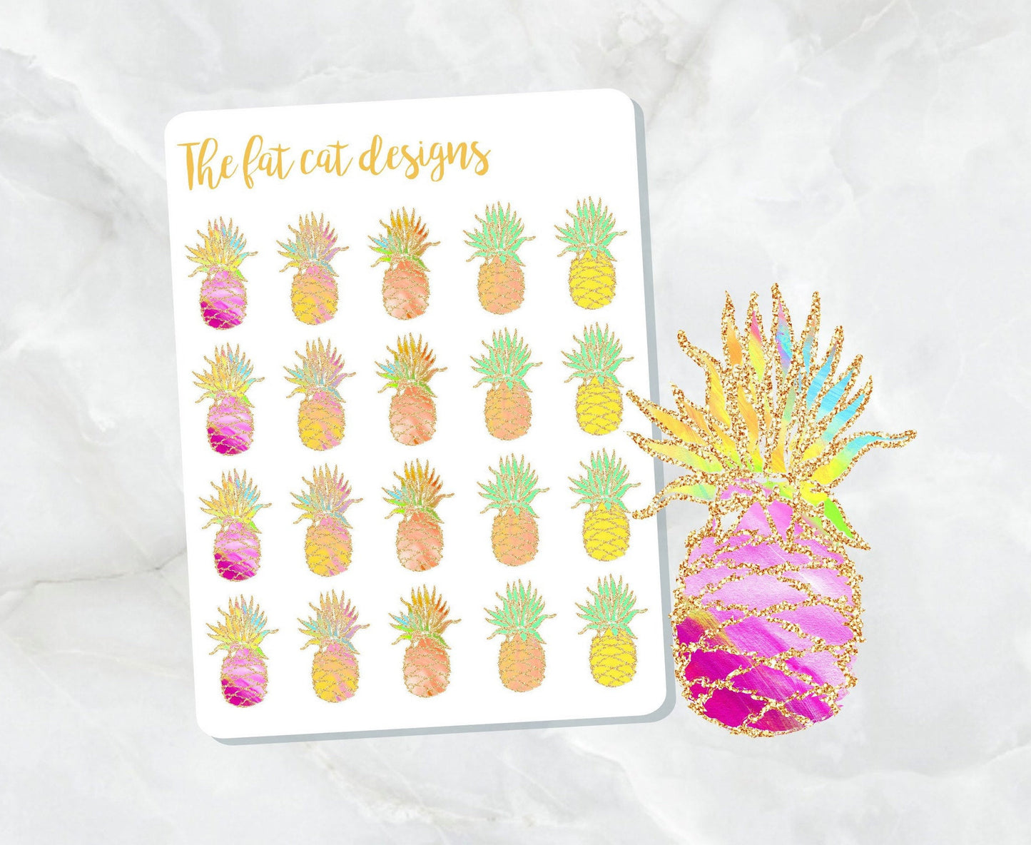 Glitter Pineapple Die Cut and Sticker Sheet Set for personal planners, notebooks, travelers notebook or Bullet Bujo Journal