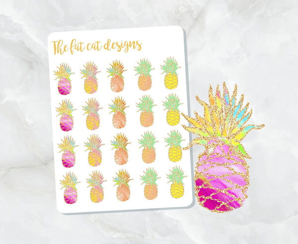 Glitter Pineapple Die Cut and Sticker Sheet Set for personal planners, notebooks, travelers notebook or Bullet Bujo Journal