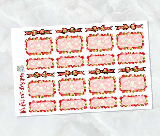 Strawberry Bow Headers and Scalloped Box Stickers for  Happy Planner Travelers Notebooks Plum Paper