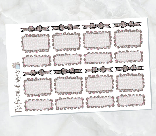 Neutral Cats Bow Headers and Scalloped Box Stickers for  Happy Planner Travelers Notebooks Plum Paper