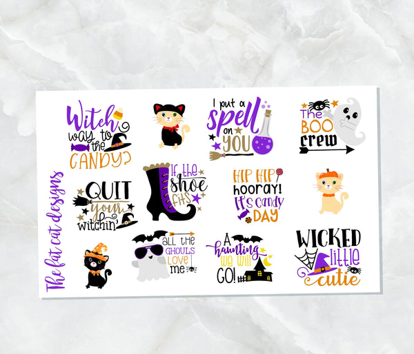 Halloween Quotes Cats Decorative Planner Sticker Sheet for  Plum Paper Happy Planner Travelers Notebooks Bujo