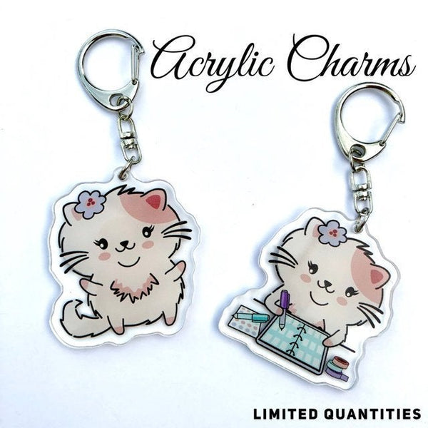 Flora the Cat Acrylic Charms for  Personal Planner Happy Planner Bullet Journal Travelers Notebooks