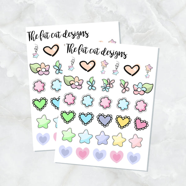 Cute Hearts Flowers Stars Deco Planner Stickers for the Hobonichi Weeks Pocket Micro Travelers Notebooks