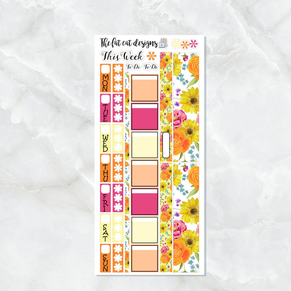 Summer Garden Orange Yellow Pink Flowers Planner Stickers for the Hobonichi Weeks