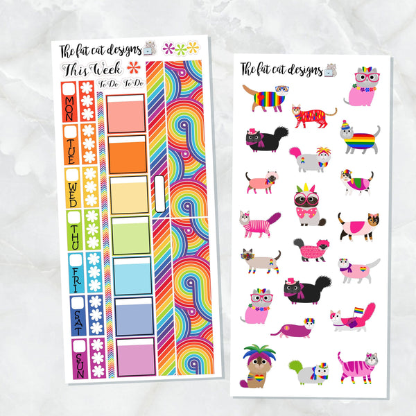 Rainbow Bright Pride Cats Groovy Colors Planner Stickers for the Hobonichi Weeks