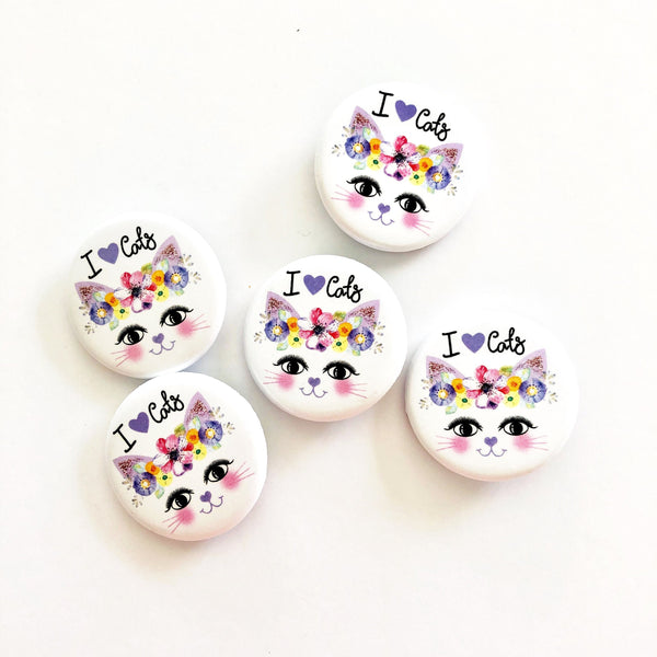 I love Cats Cute Cat Face Button Pins for  Personal Planner Happy Planner Bullet Journal Travelers Notebooks