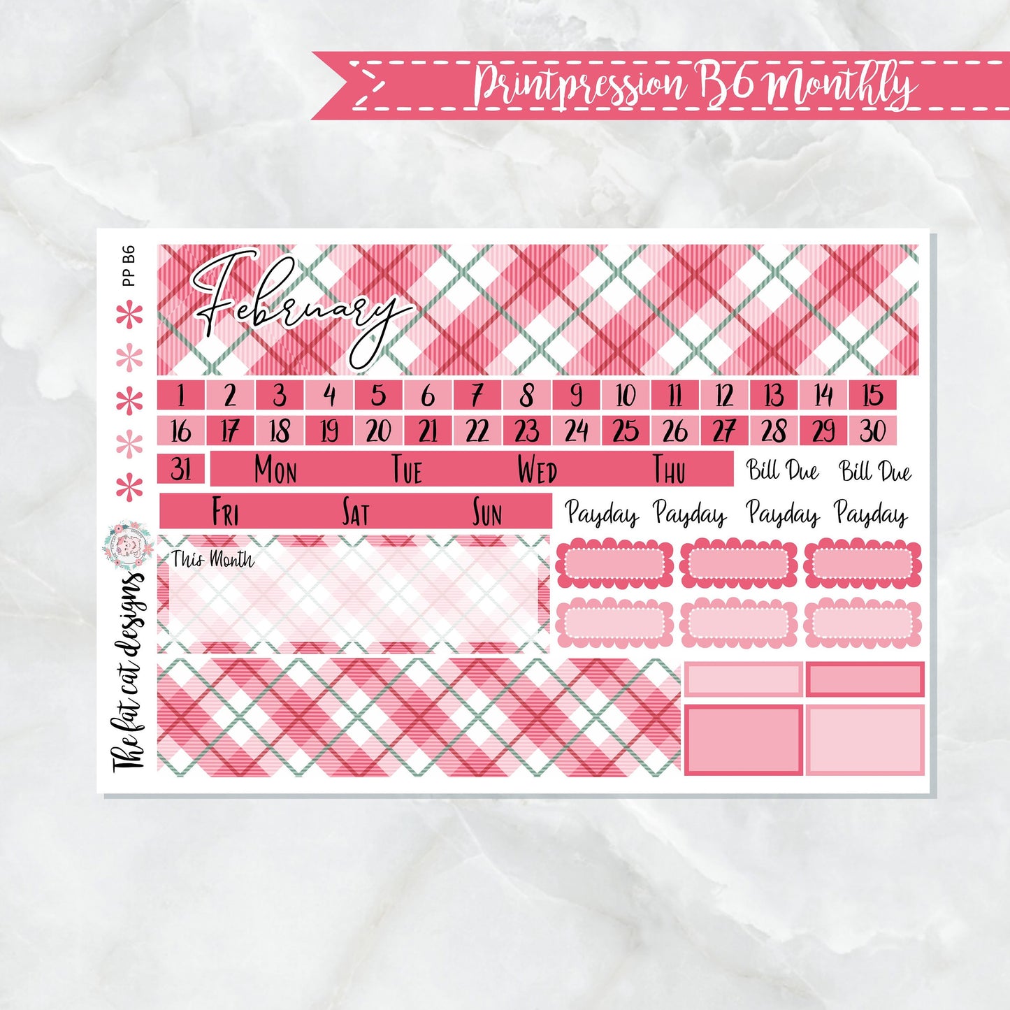 February Monthly Planner Sticker Kit for the Printpression B6 Planner