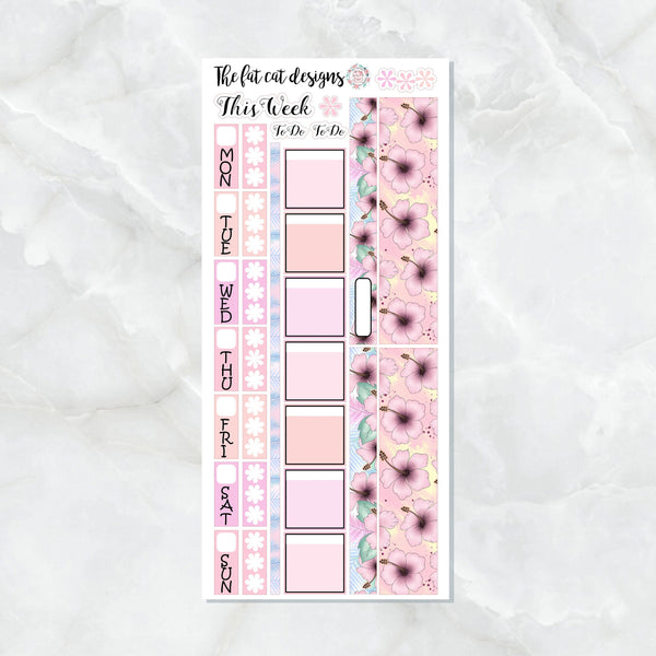 Pink Tropical Hibiscus Flower Planner Stickers for the Hobonichi Weeks