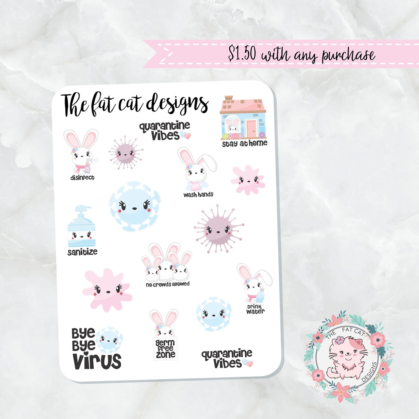 Cute Bunny Virus Stay at Home Planner Stickers for  Happy Planner Hobonichi Printpression Bullet Journal Travelers Notebook