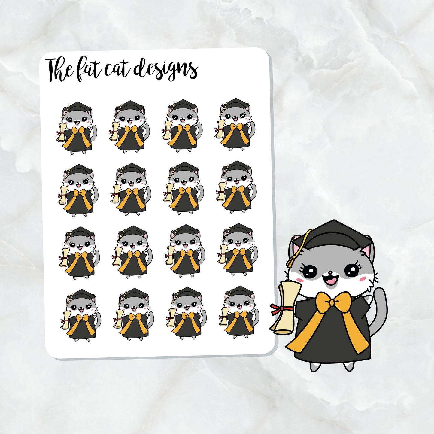 Lily Graduation Exclusive Cat Die Cut and Sticker Sheet Set for  Happy planner travelers notebook Bullet Journal Hobonichi