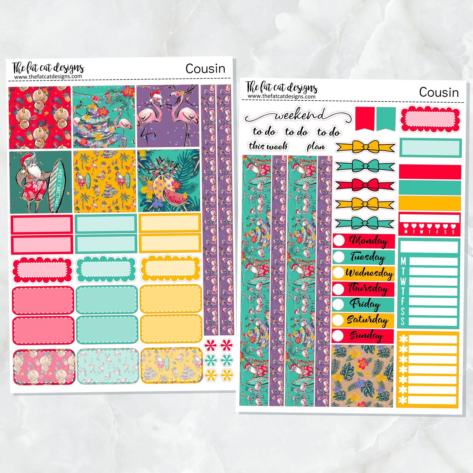 Tropical Christmas Weekly Planner Sticker Kit for the Hobonichi Cousin