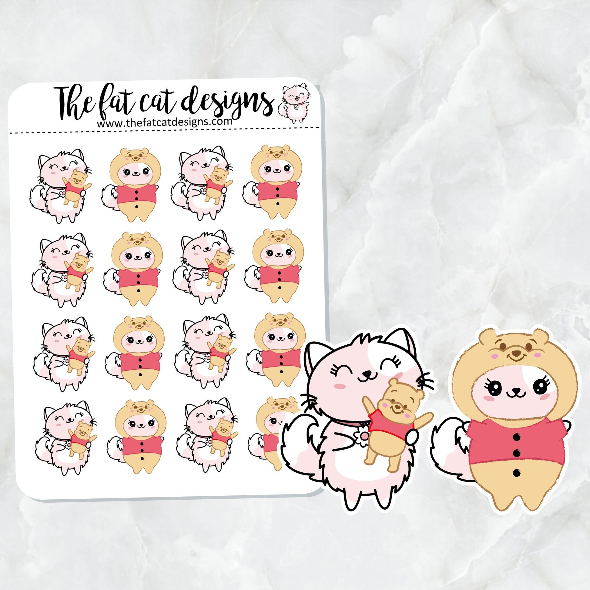 Flora and Pookee Bear Exclusive Cat Die Cut Sticker Sheet for Erin Condren Hobonichi Printpression Planners