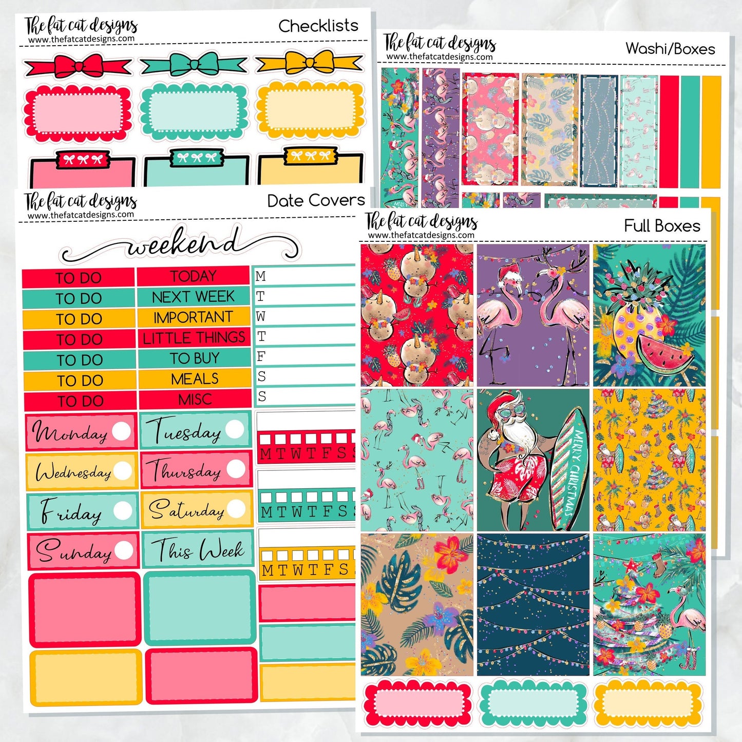 Tropical Christmas Holiday Planner Stickers Standard Weekly Kit